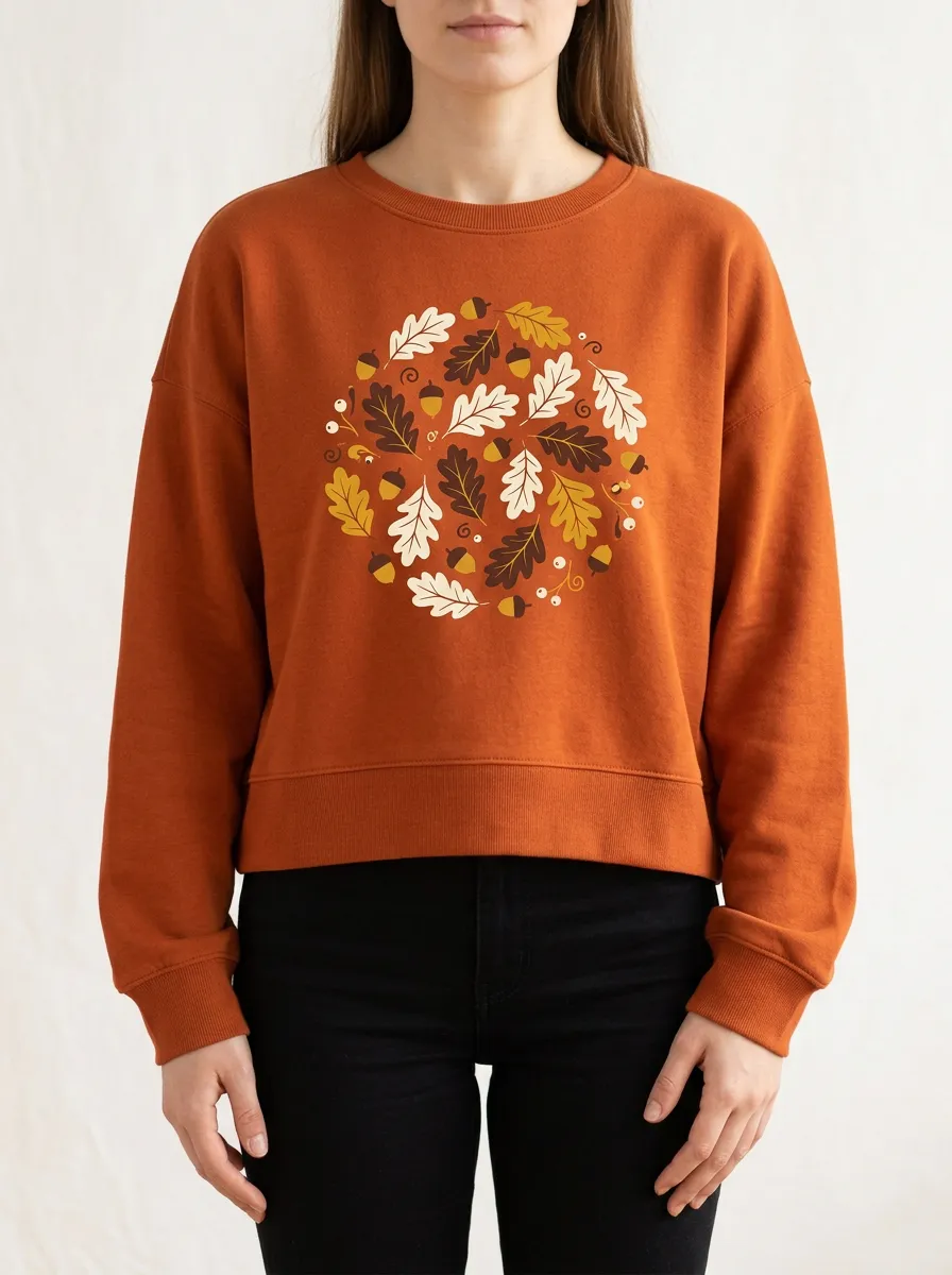 Cozy Printed Acorn Graphic Sweatshirt