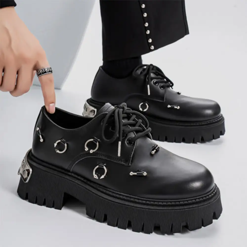 Metal Ring Platform Leather Lace Up Shoes