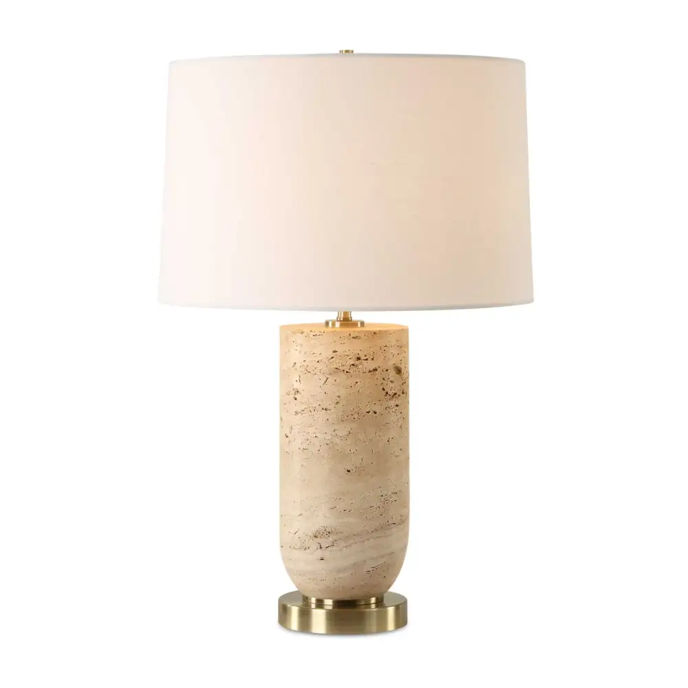 Tapered Travertine Marble Metal Table Lamp
