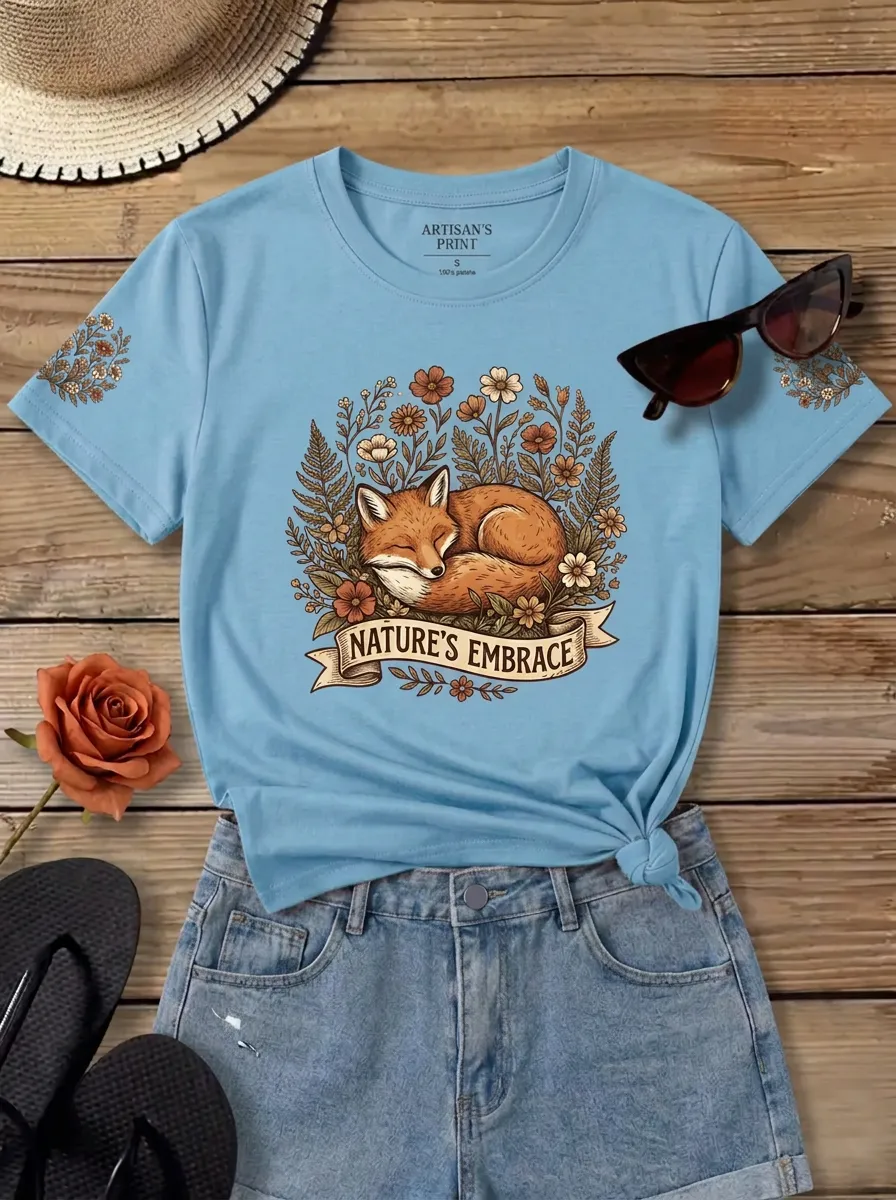 Nature Lover Sleeping Fox Floral T-Shirt
