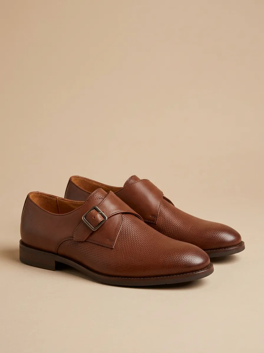 Men's Everyday Business Formal Textured Leather Monk Strap Shoes