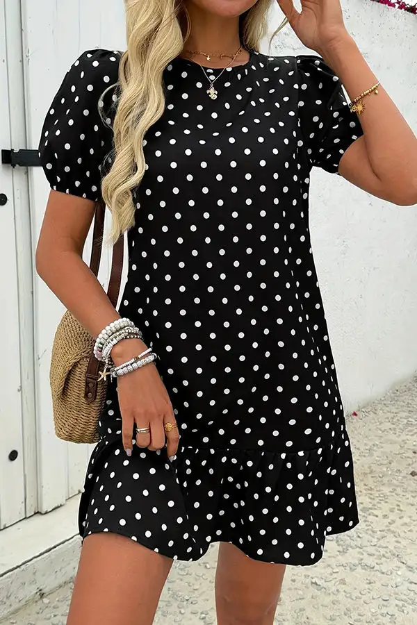 Dots Print Ruffle Hem Mini Dress