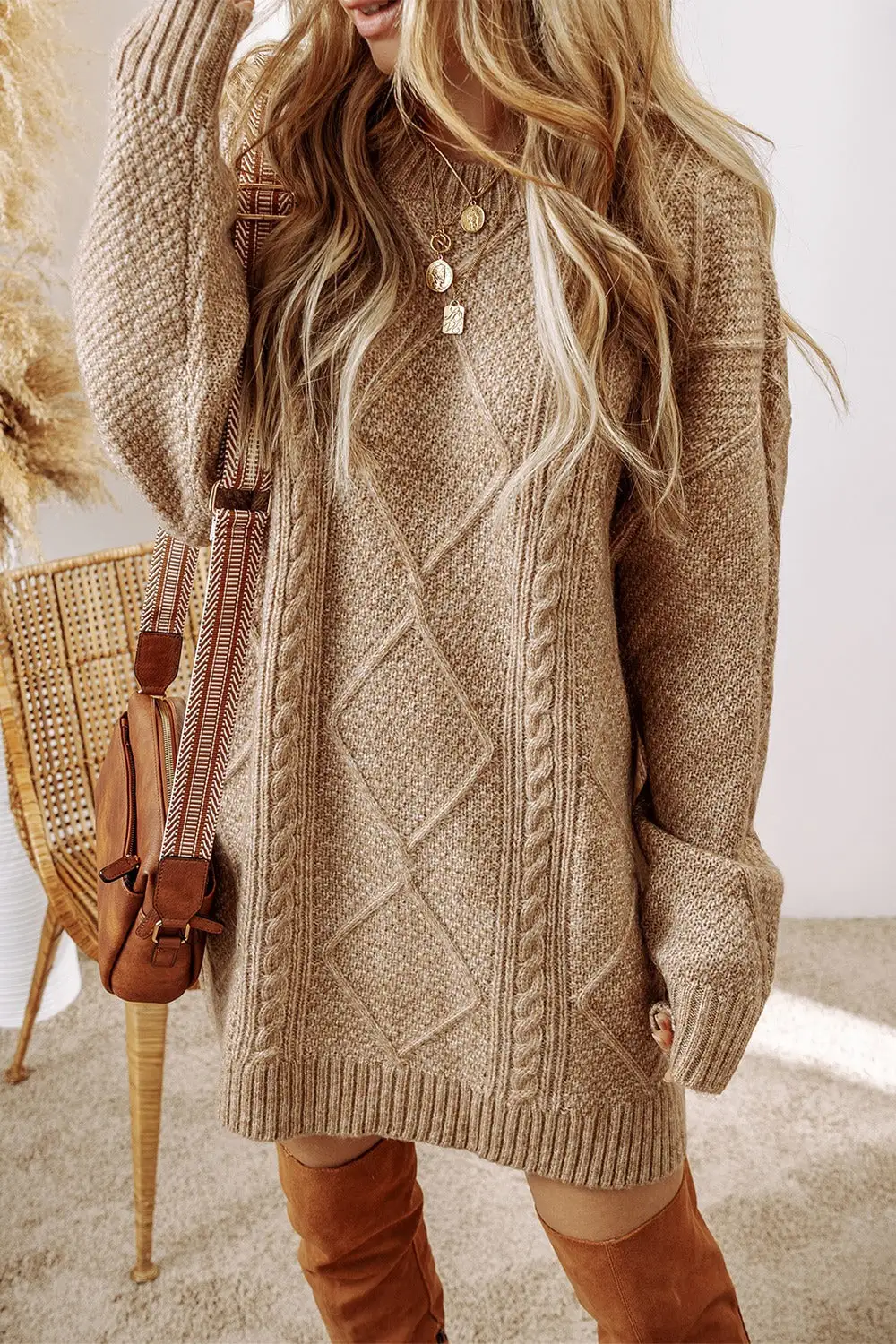 Sweater Round-Neck Knit Casual Dress