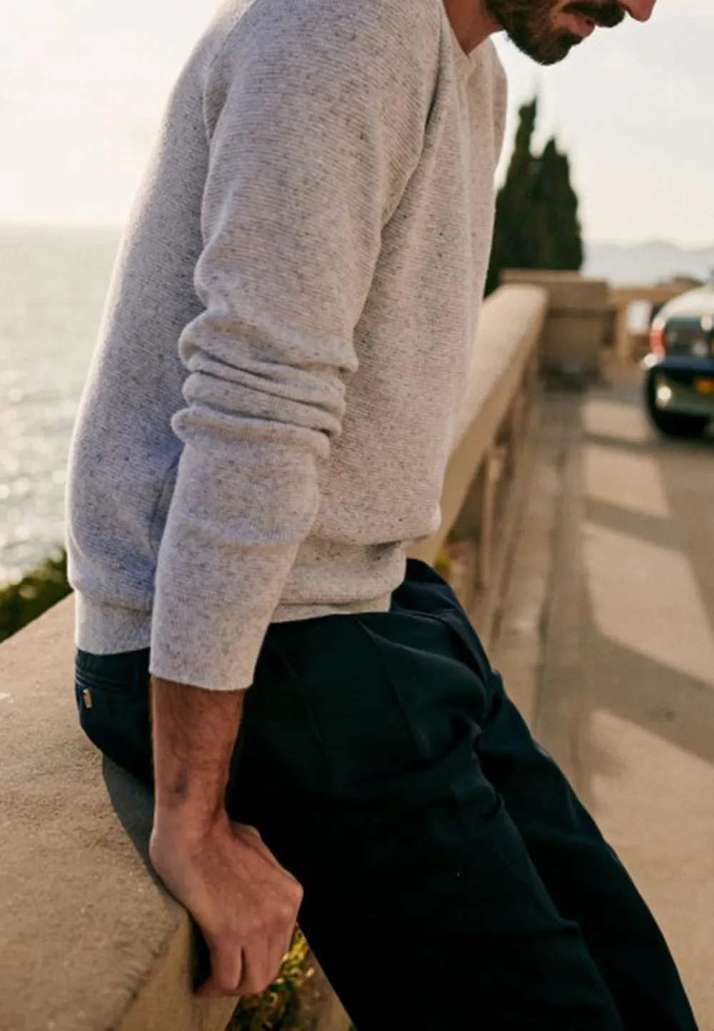Light Grey Marled Knit Crew Neck Sweater