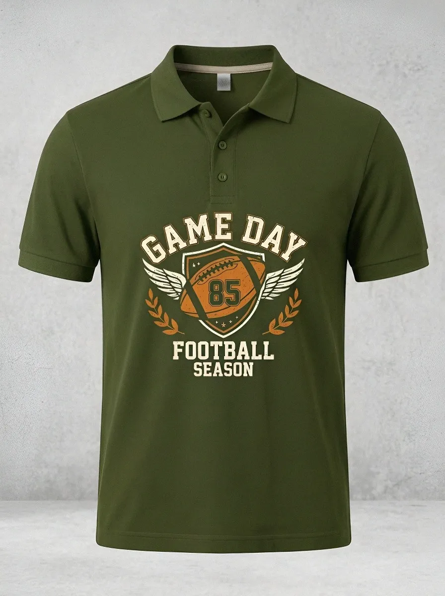 Men's Game Day Football Winged Shield Printed Polo Shirt