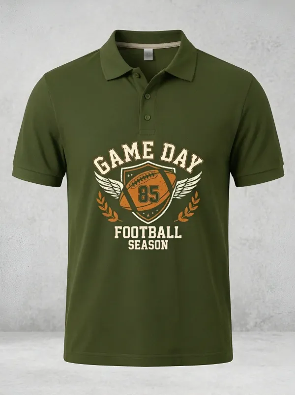 Men's Game Day Football Winged Shield Printed Polo Shirt