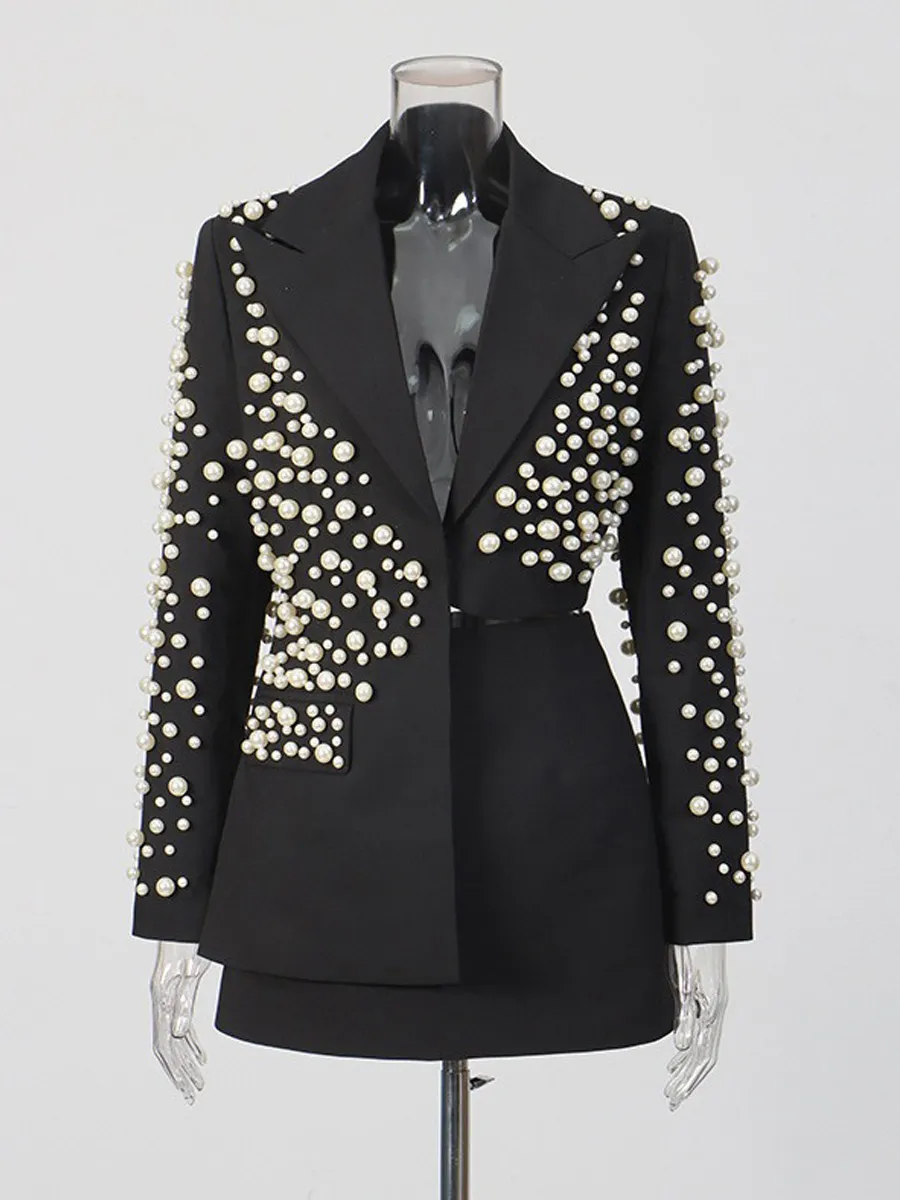 Aida Irregular Beaded Blazer & Skirt Set