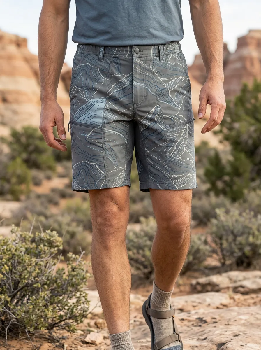 Men's Outdoor Hiking Mountain Line Elastic Waist Shorts