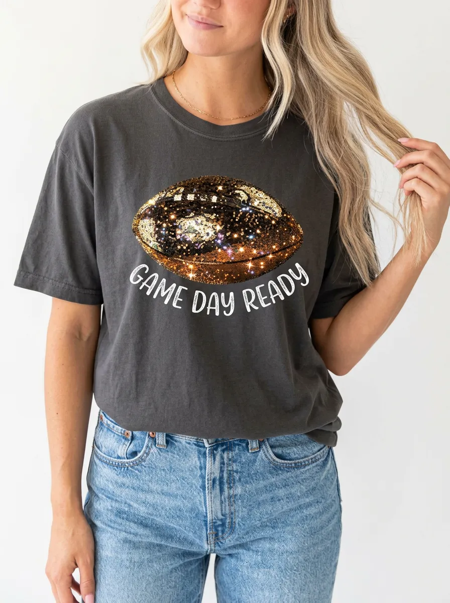 Women's Bold Gridiron Ball Sparkle Love Crewneck T-Shirt