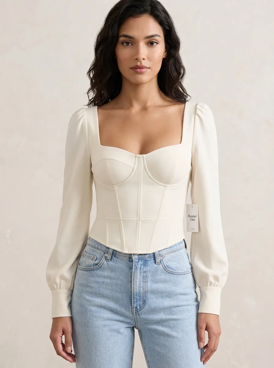 Long-Sleeve Square-Neck Women's Corset Blouse