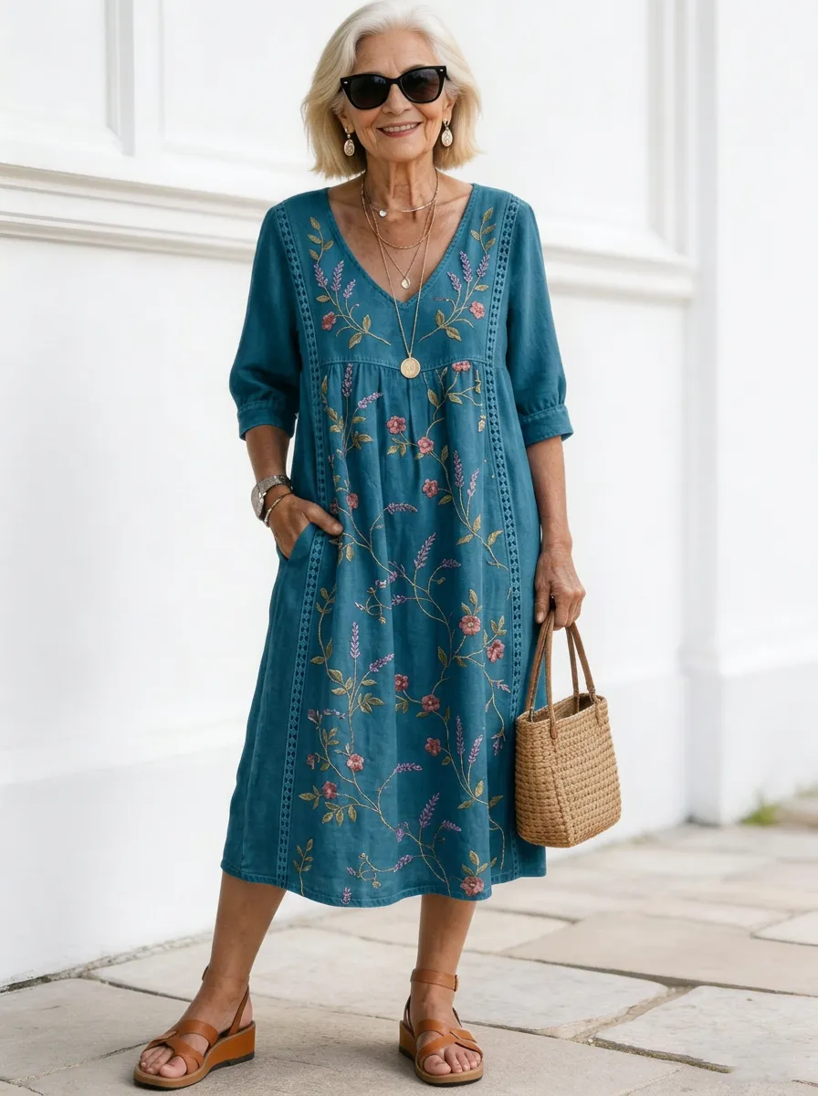 Women's Summer Vacation Floral Embroidery Printed Dress