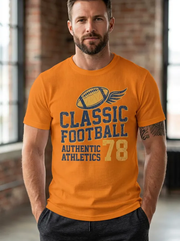 Men's American Football Classic 78 Winged Ball Printed T-shirt
