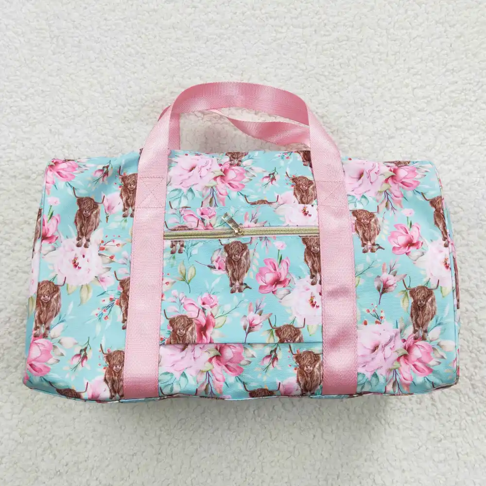 Floral Highland Cow Travel Duffel