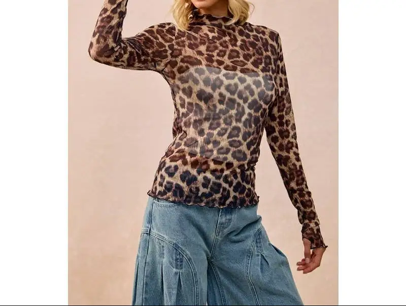 Mesh Leopard Printed Top
