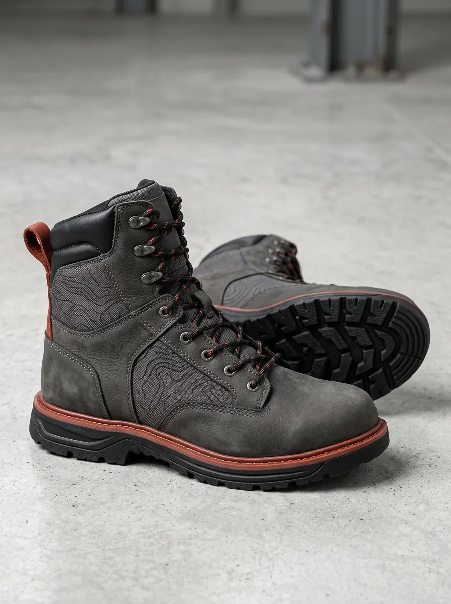 Unisex Relaxed Outdoor Enthusiast Topographic Pattern Print Work Boots