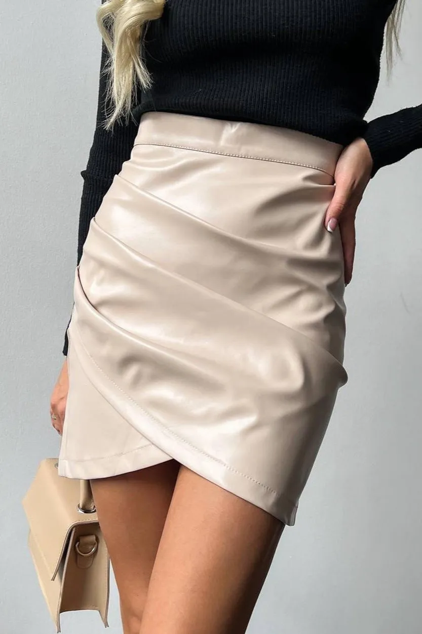 Faux-Leather High-Waist Ruched Mini Skirt
