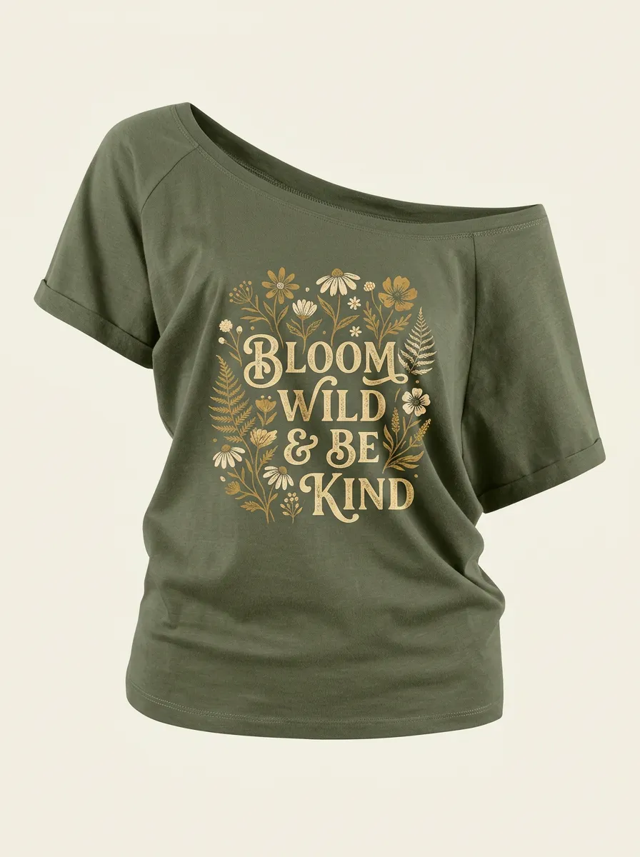 Floral Bloom Wild And Be Kind Off-Shoulder T-Shirt