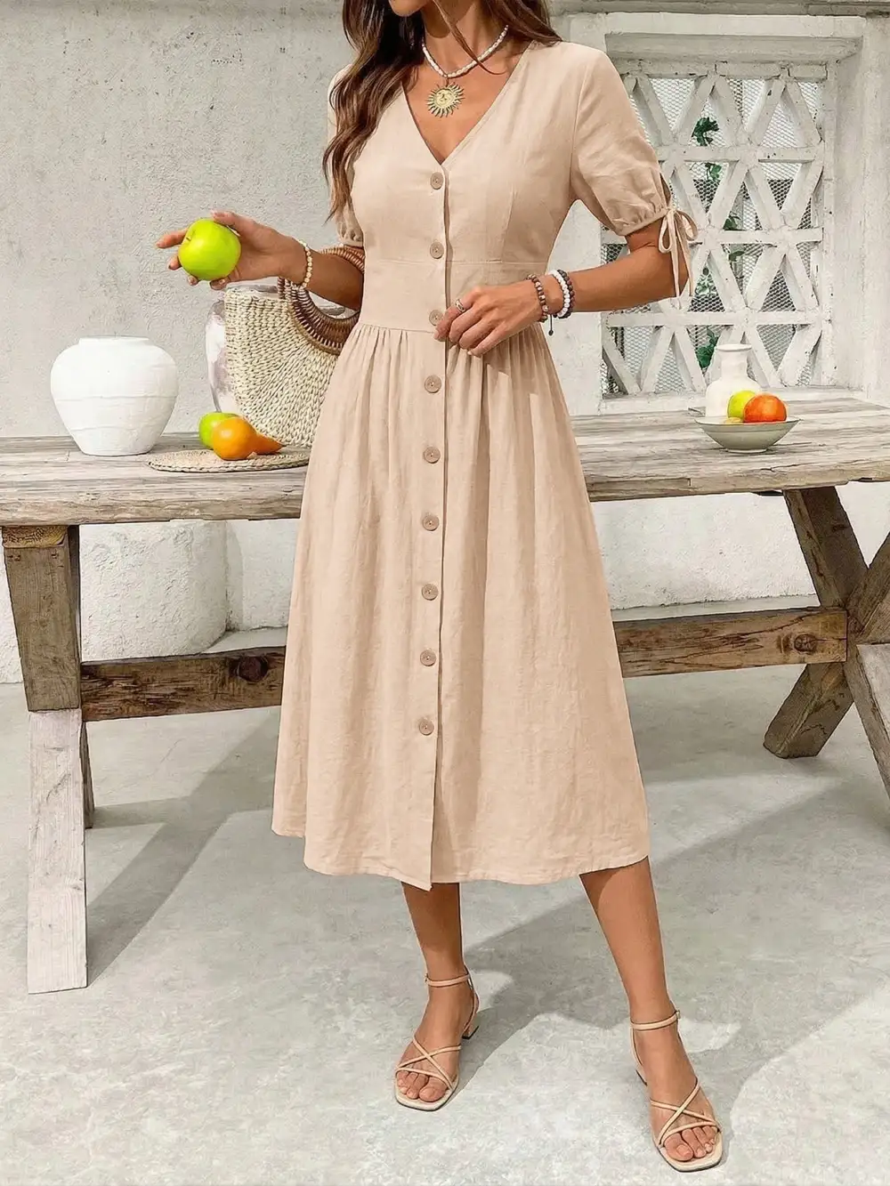 Elegant Short Sleeve Midi Dress