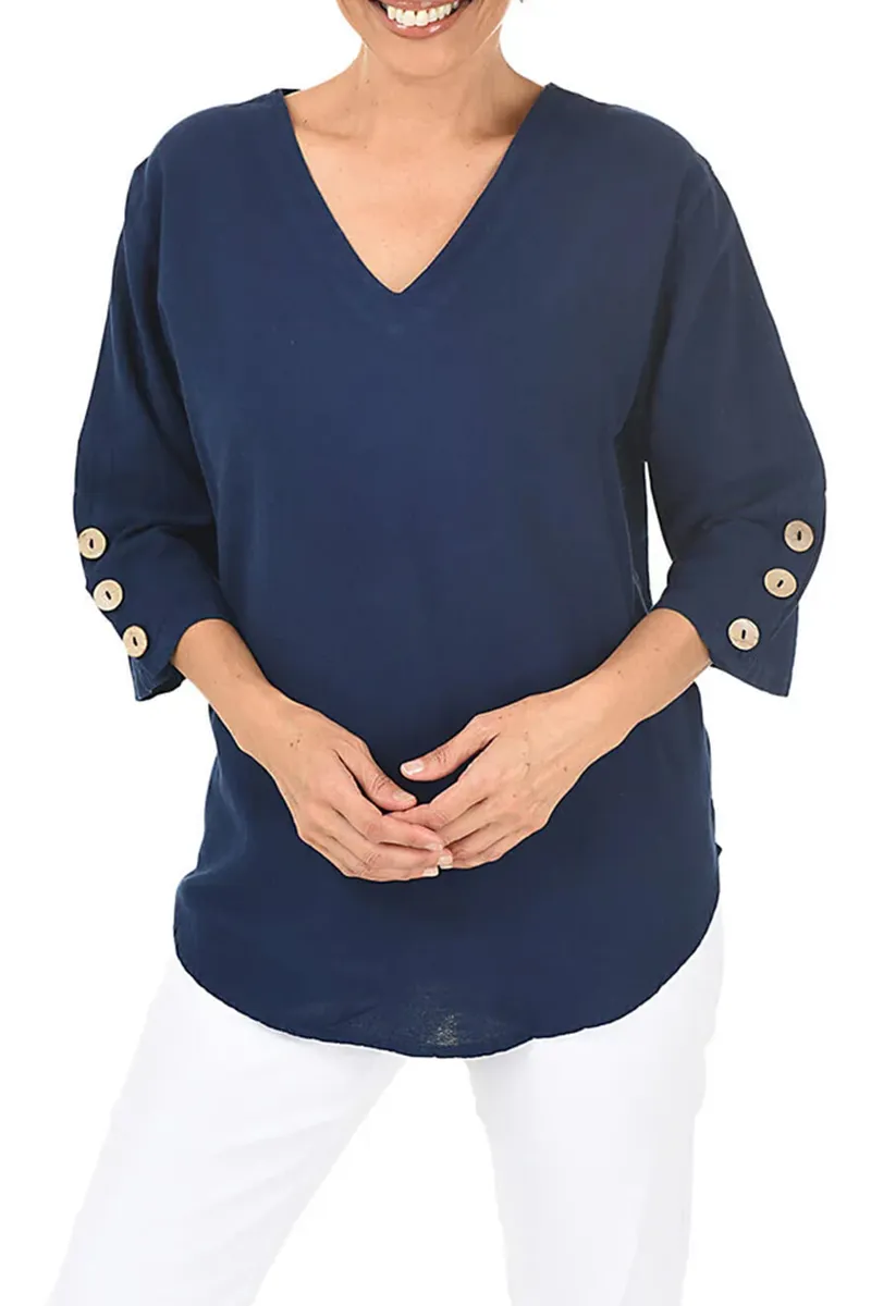 Triple Button Sleeve Crinkle Top