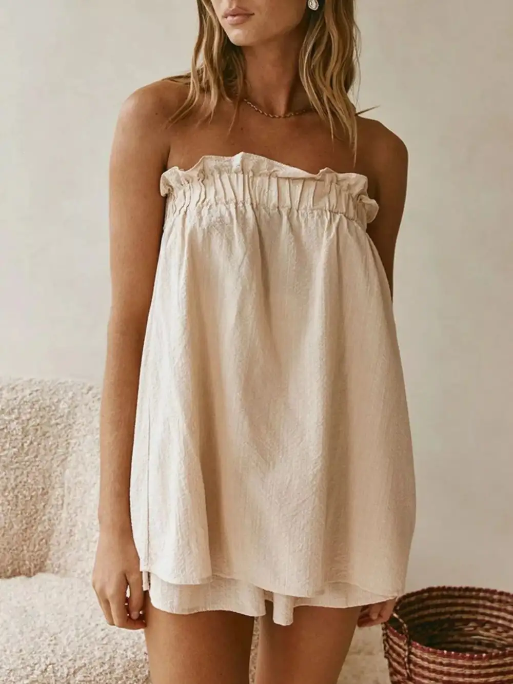 Polished Strapless Top And High-Waisted Skirt Set