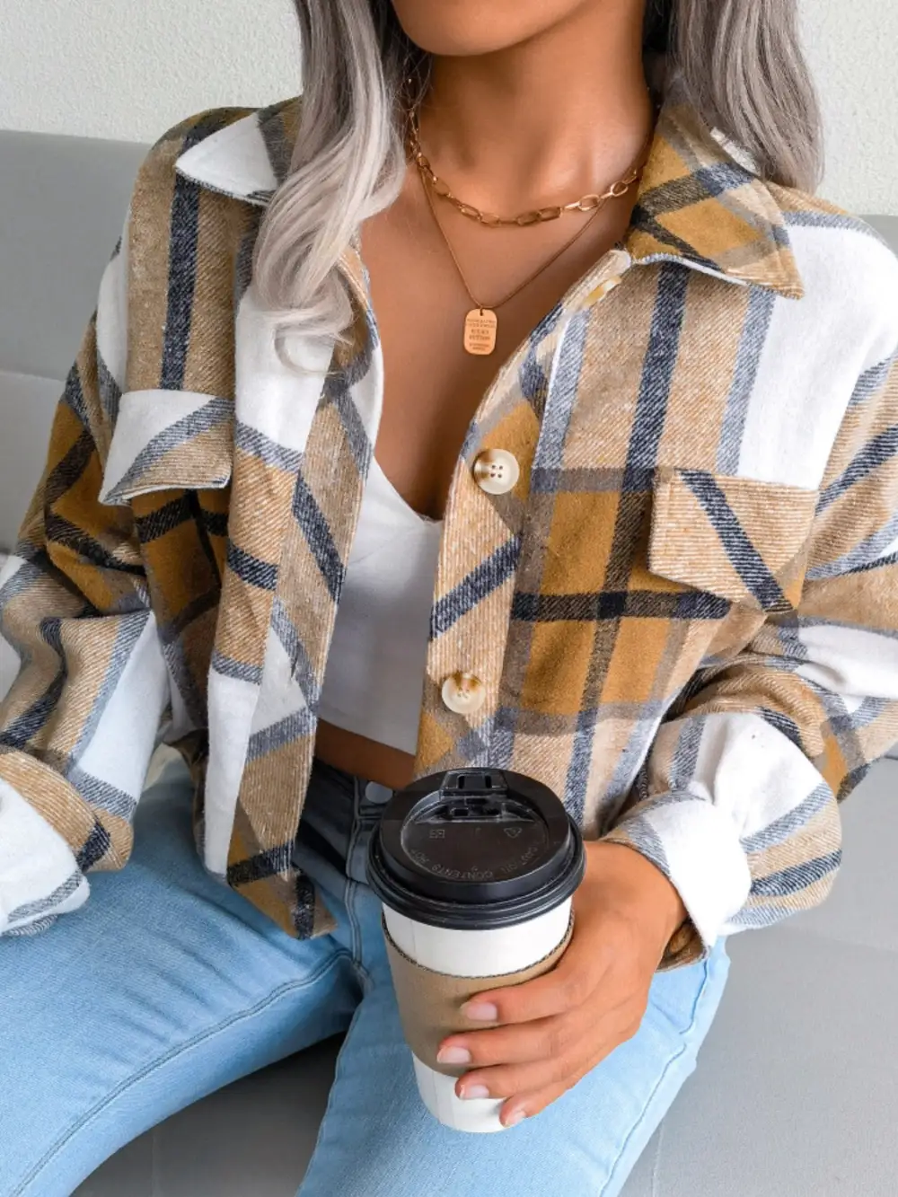Collared Plaid Jacket