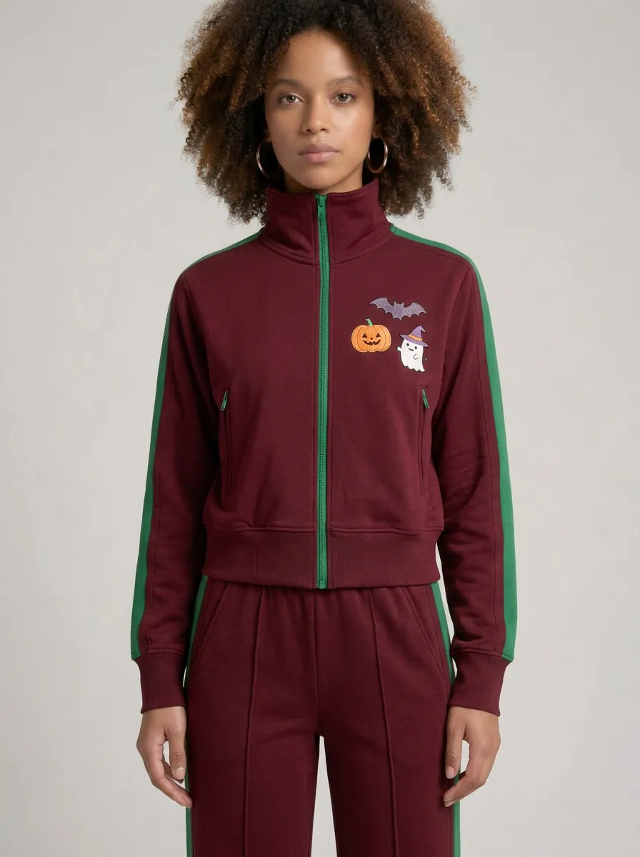 Women's Halloween Pumpkin Ghost Bat Printed Tracksuit