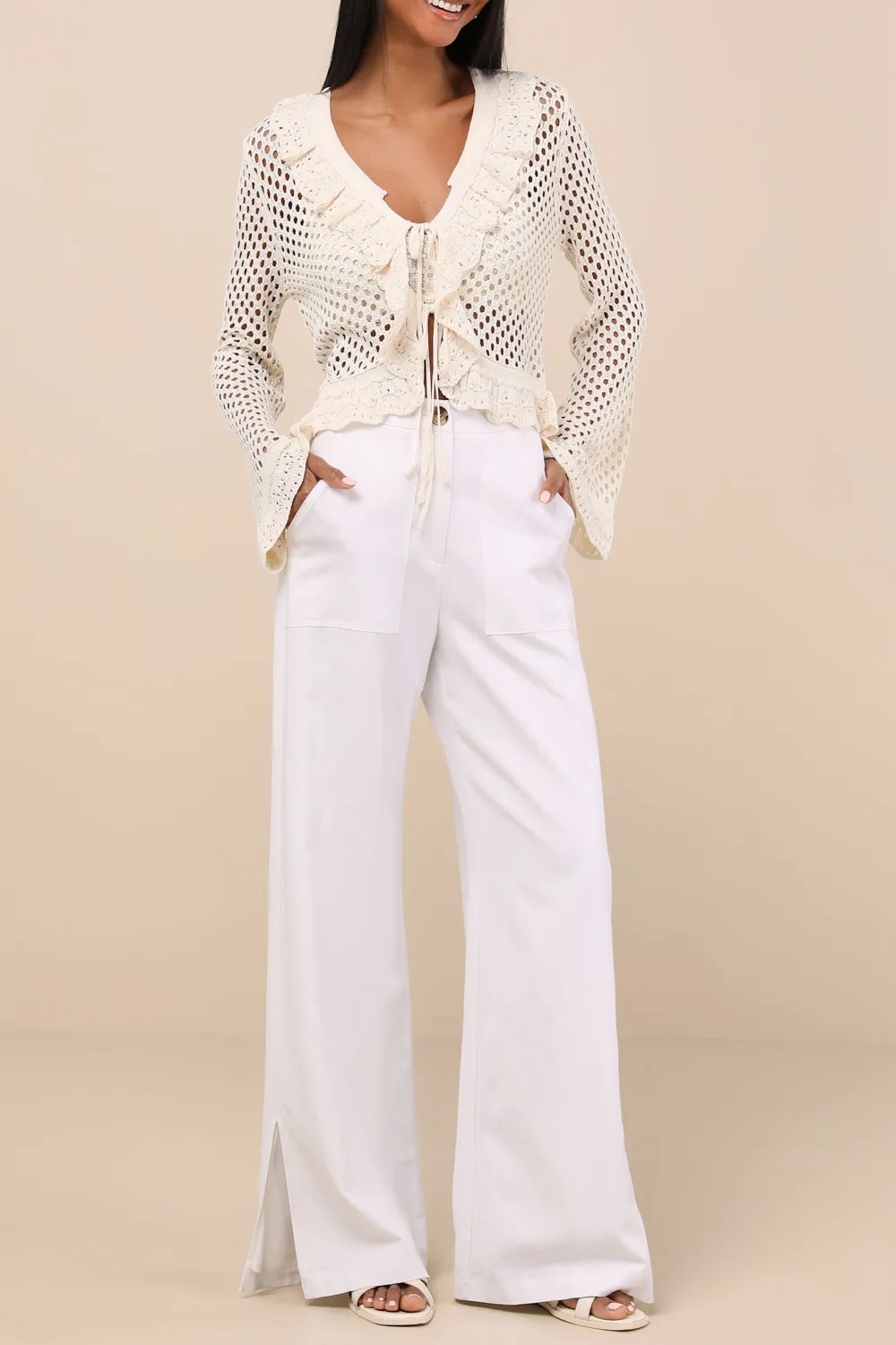 Daily Knit Tie-Front Long Sleeve Top