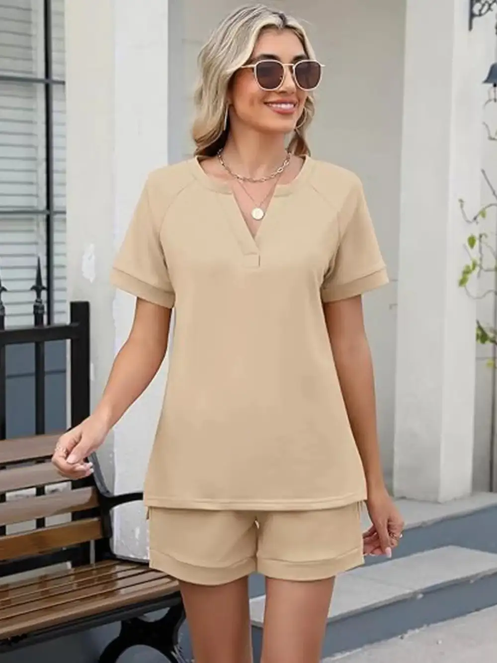 Short Sleeve Top Shorts Two Piece Set
