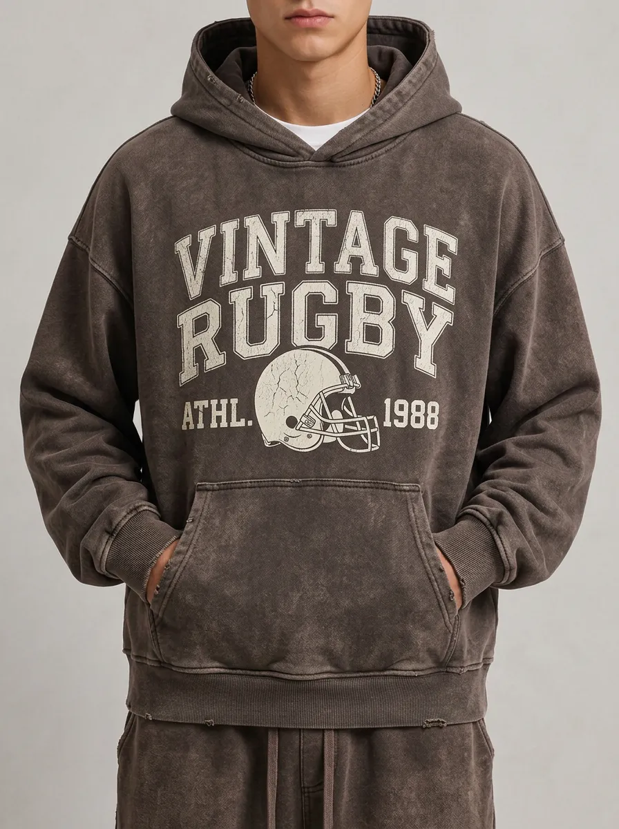 Men's Vintage Rugby Helmet Graphic Printed Hoodie