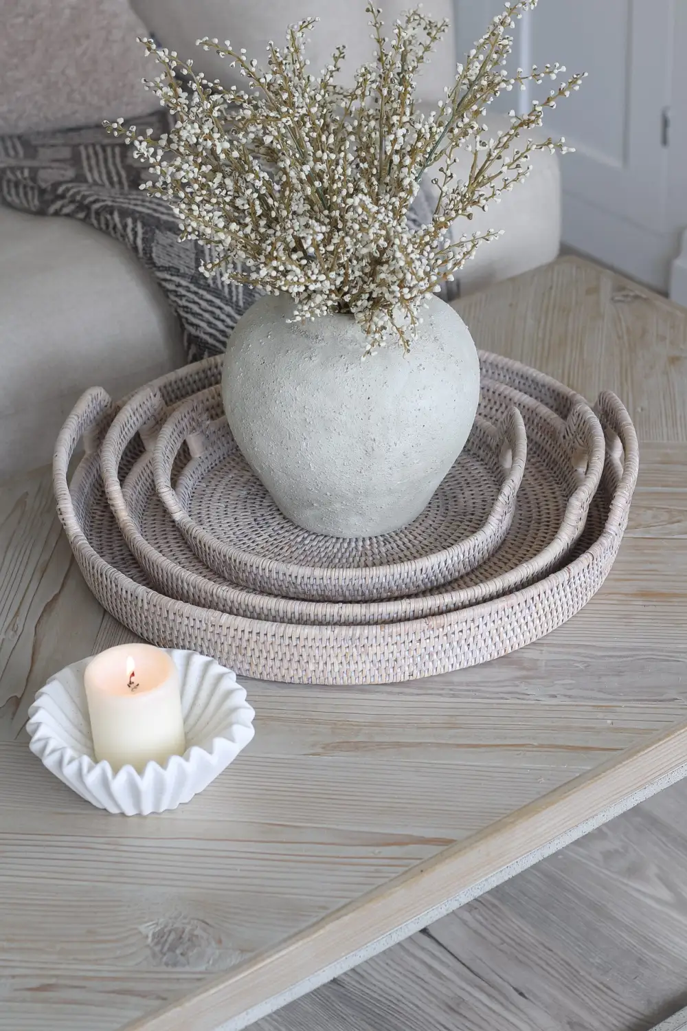 Round Rattan Tray with Handles