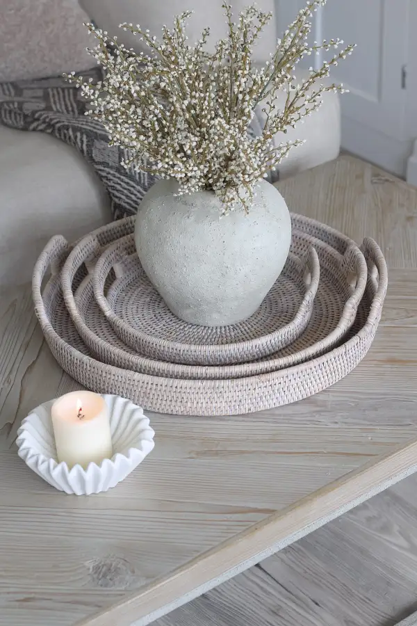 Round Rattan Tray with Handles
