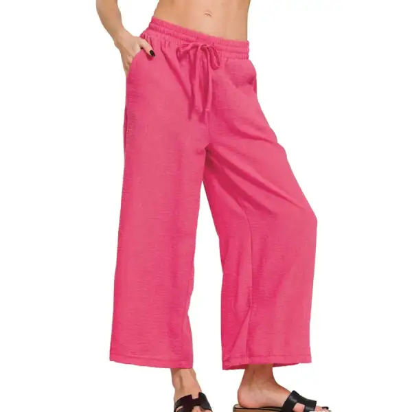 Woven Crepe Elastic Band Waist Cropped Pants
