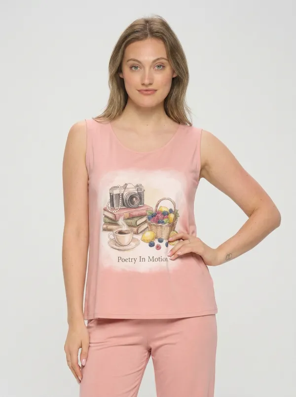 Women's Photography Book Fruit Coffee Printed Tank Top