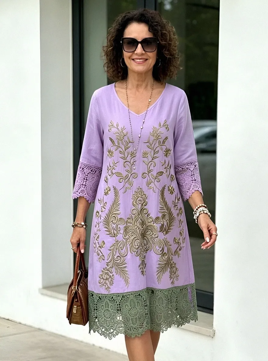 Women's Summer Vacation Floral Embroidery Lace Trimmed Dress