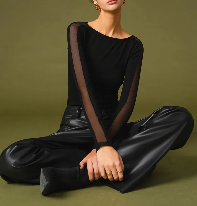 Spring Stylish Mesh Sleeve T-Shirt
