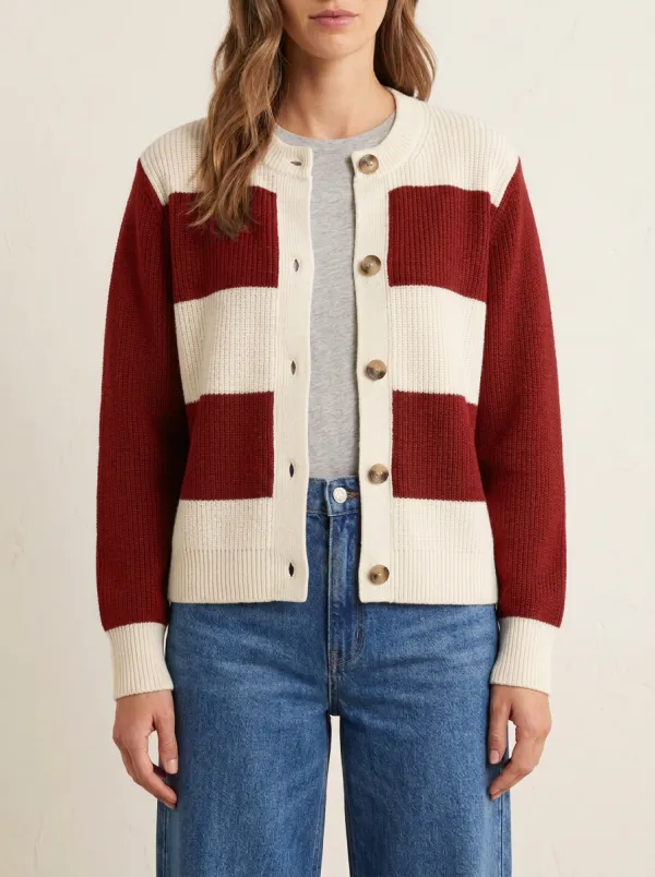 Casual Rugby Striped Button Front Knit Cardigan