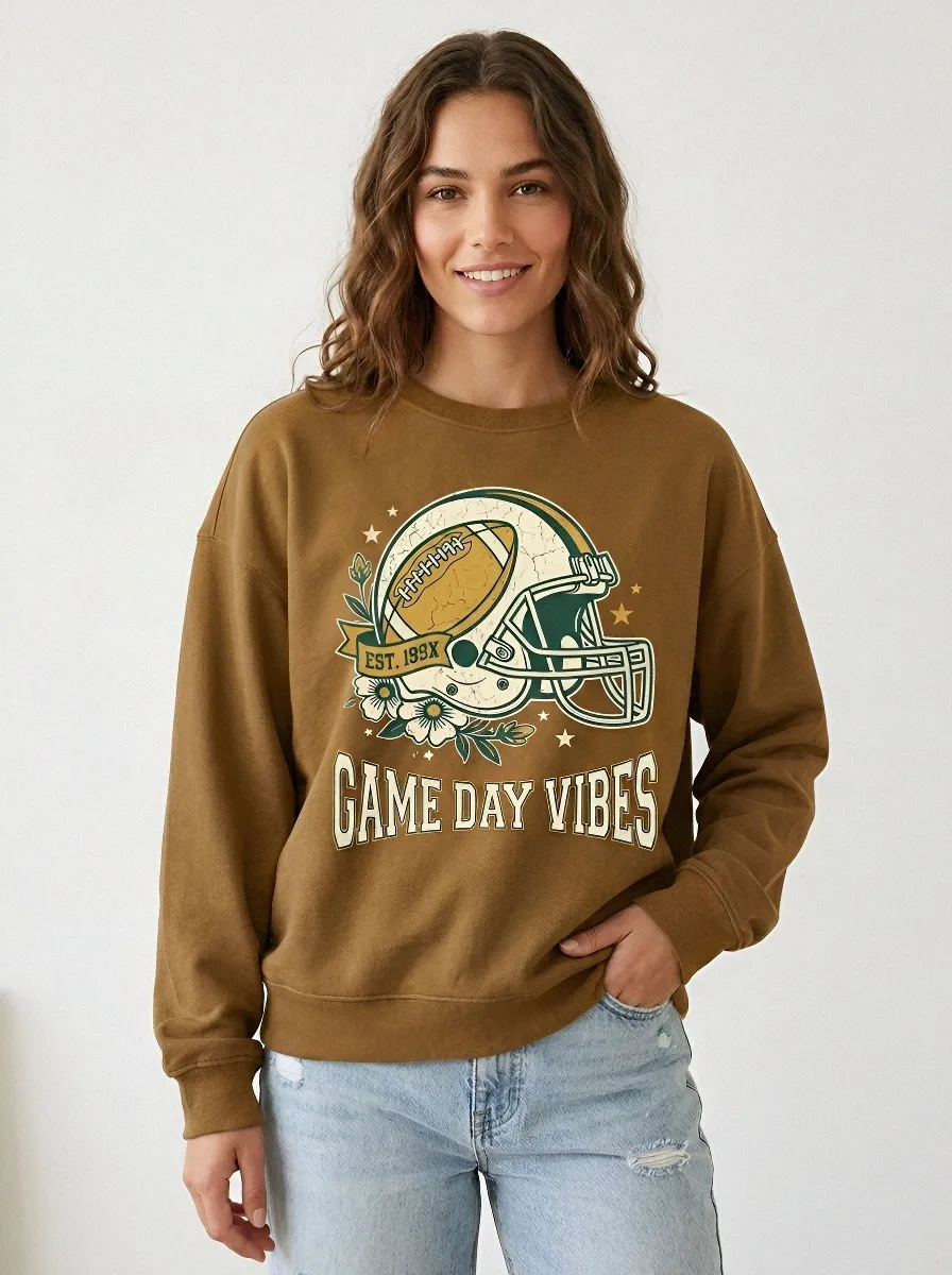 Women's Football Lover Game Day Vibes Floral Helmet Printed Sweatshirt
