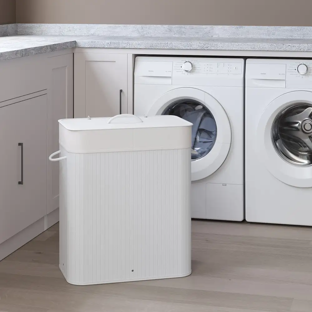 Removable Liner Divided Bamboo Laundry Storage Basket