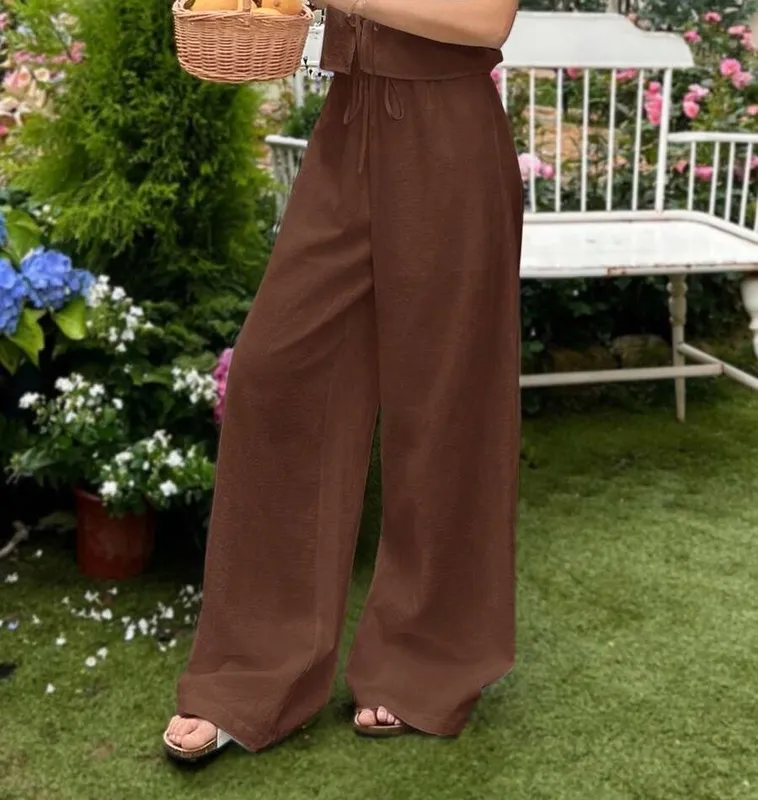 Brown Linen Blend Pants