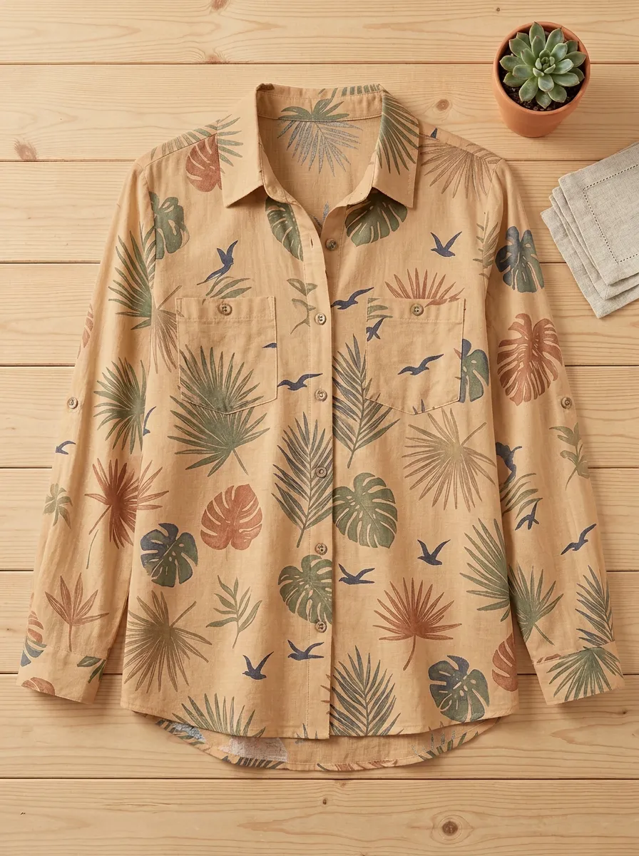 Tropical Beach Lover Palm Leaf Seagull Shirt