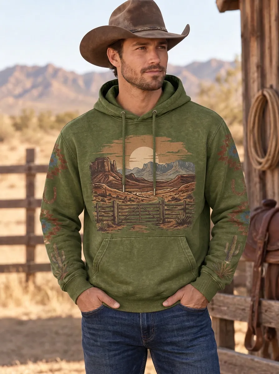 Men's Western Cowboy Desert Graphic Hoodie