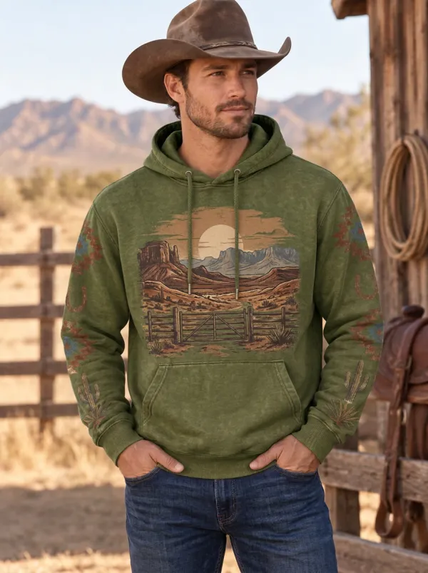 Men's Western Cowboy Desert Graphic Hoodie