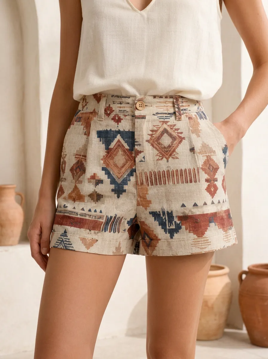 Women's Boho Tribal Geometric Pattern Printed Shorts