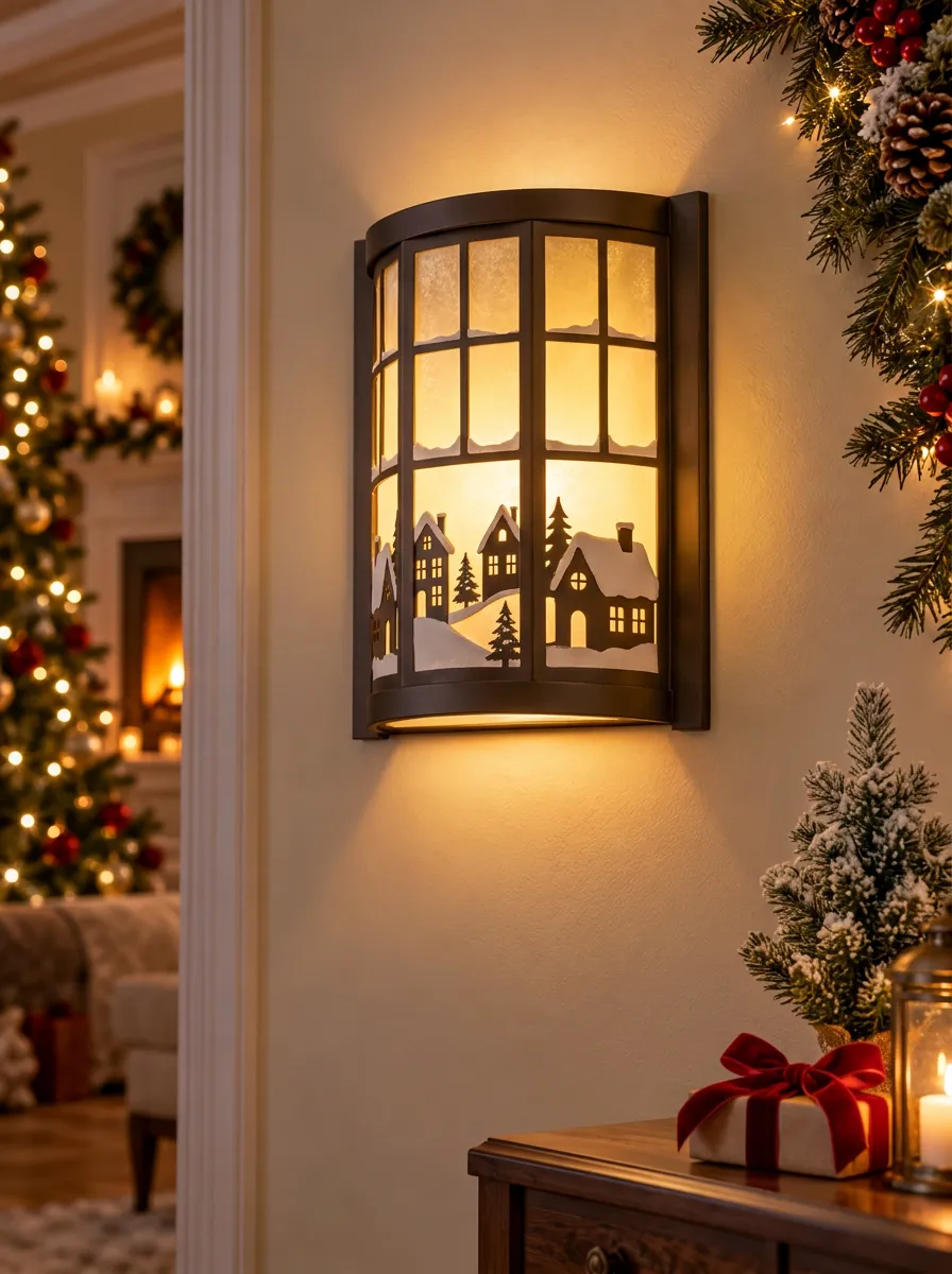 Village Silhouette Christmas Wall Light
