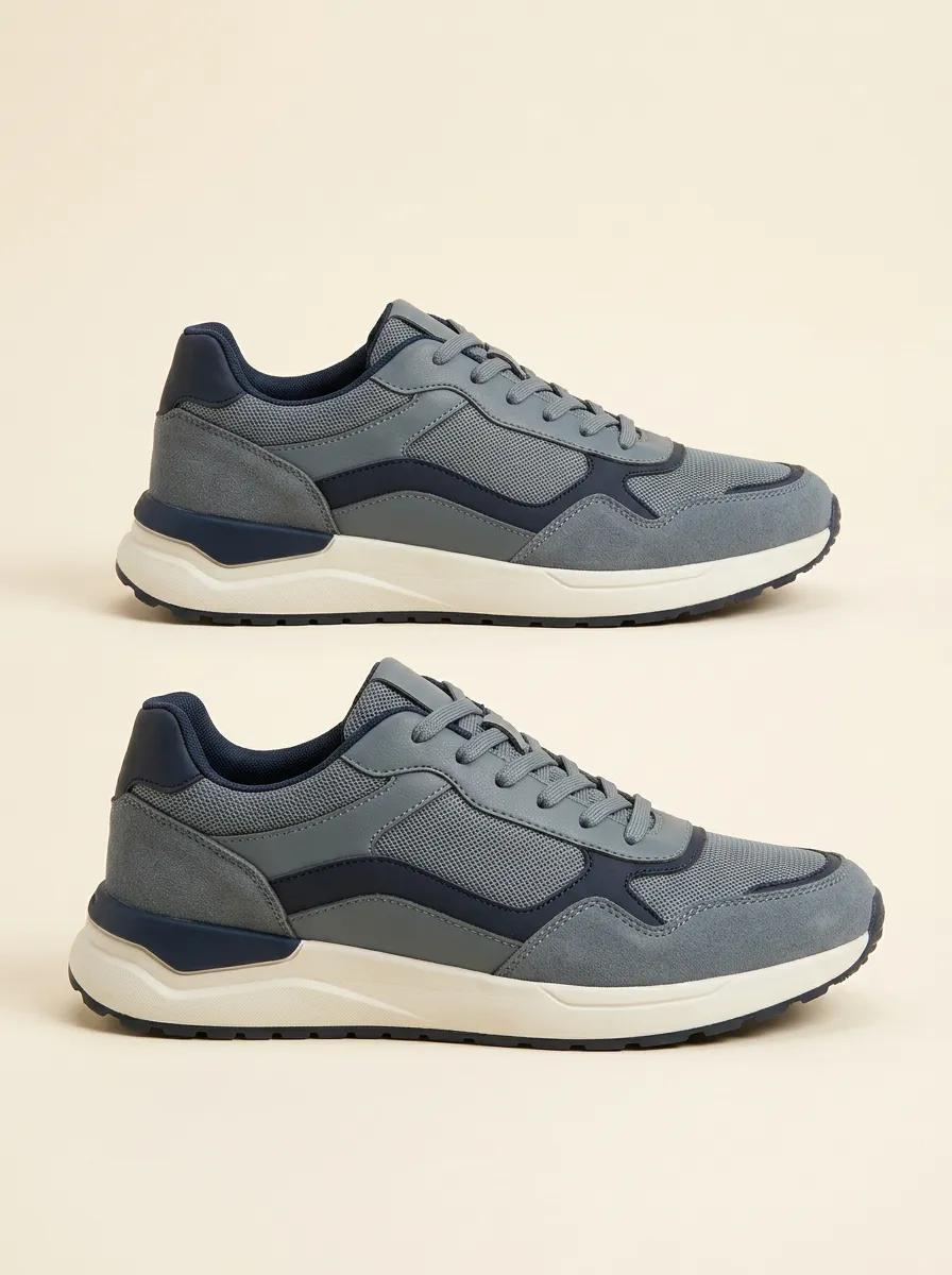 Men's Casual Suede Mesh Paneled Sneakers