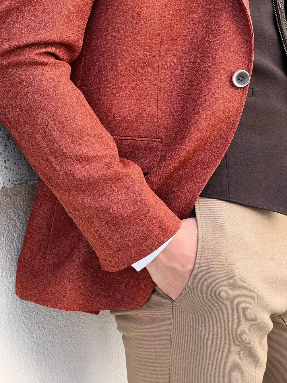 Slim Fit High Quality Pointed Collar Tile Blazer