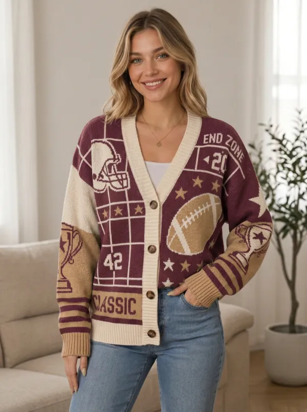 Women's Graphic Gridiron Helmet Trophy Knit Cardigan