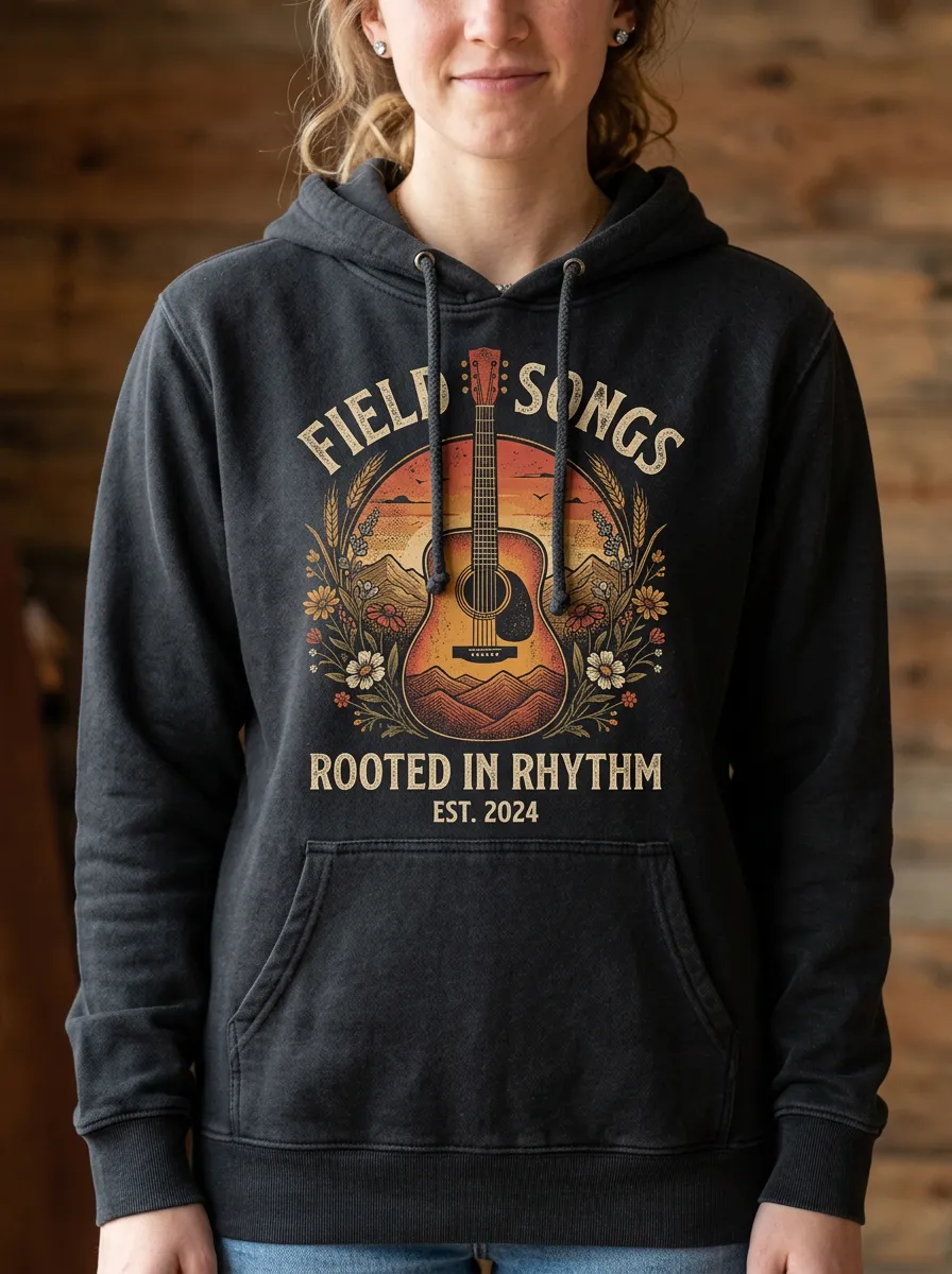 Guitar Floral Women's Country Music Printed Hoodie