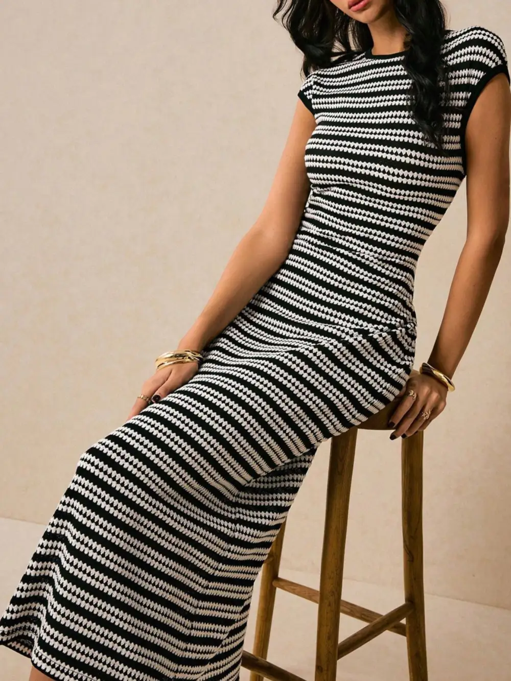 Bodycon Cotton Striped Midi Dress