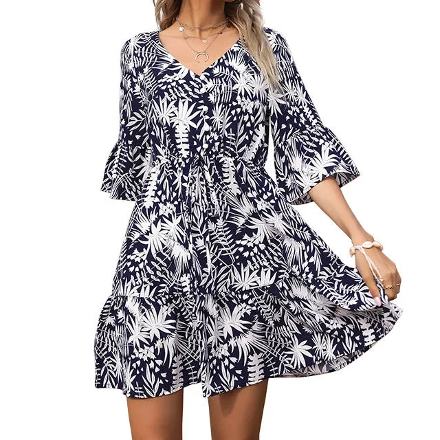 Women's V-Neck Three-Quarter-Sleeve Beach Dress